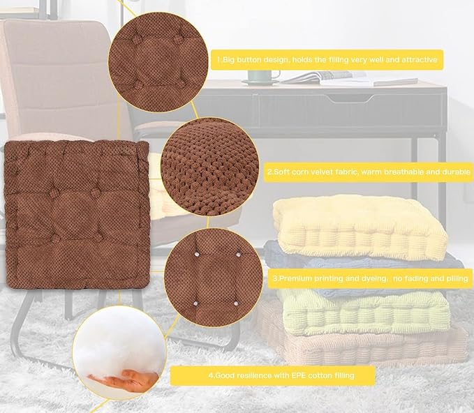 ChezMax Floor Pillow & Cushion, Large Meditation Chair Cushion, Thick Square Seat Pad, Soft Velvet Tufted Seating Pouf for Indoor/Outdoor Yoga Bench Rocking Chair Room Tatami Sofa, Coffee 20"x20"