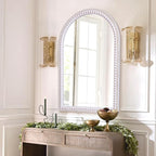 36x24 Inches Boho Arched Mirror for Wall Decor, Rustic Farmhouse Decorative Wooden Mirrors for Bathroom Over Sink, Living Room, Entryway, or Foyer