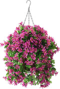 INQCMY Artificial Hanging Flowers in Basket for Spring Summer Outdoor Porch Decoration,UV Resistant Fake Silk Violet in Planter Realistic for Outside Home Patio Balcony Garden Yard Decor