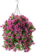 INQCMY Artificial Hanging Flowers in Basket for Spring Summer Outdoor Porch Decoration,UV Resistant Fake Silk Violet in Planter Realistic for Outside Home Patio Balcony Garden Yard Decor