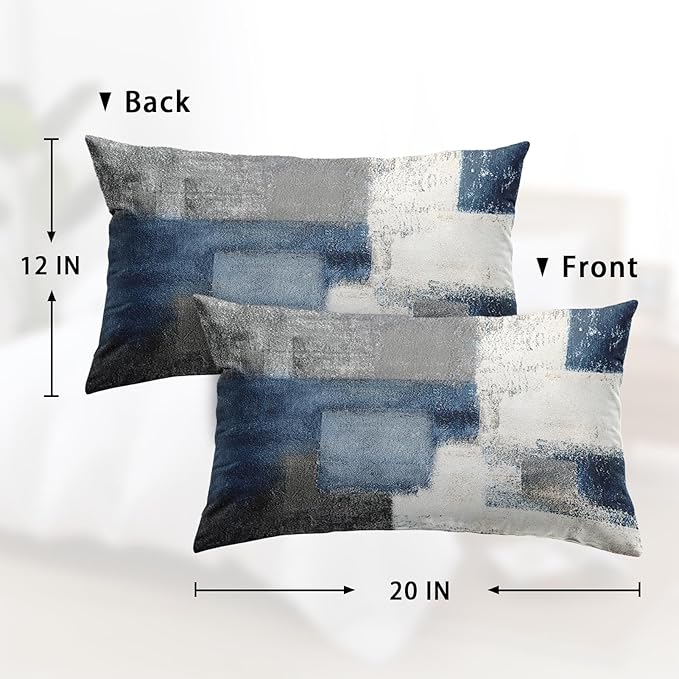 Britimes Throw Pillow Covers Modern Home Art Decor, 12 x 20 Inches Set of 2 Pillow Cases Decorative, Abstract Oil Painting Pillowcases for Bedroom, Living Room, Blue White