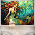 JAWO Mermaid in Shell Mandala Tapestry Wall Hanging for Teen Girl Bedroom College Dorm - Underwater World Teal Home Decor 40X30 Inches