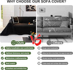ROOMLIFE Black Sofa Cover, Vintage Boho Couch Cover for 3 Cushion Sofa, Non Slip Soft Chenille Sofa Slipcovers for Dog, Washable Furniture Sofa Protector Cover with Tassel for Living Room, 71''X150”