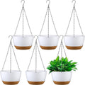 Remerry 6 Pcs 10 Inch Hanging Planter Hanging Plant Pot Plastic Round Hang Baskets for Plants Indoor Flower Pot with Drainage Holes Removable Trays for Garden Home Patio(White)