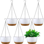 Remerry 6 Pcs 10 Inch Hanging Planter Hanging Plant Pot Plastic Round Hang Baskets for Plants Indoor Flower Pot with Drainage Holes Removable Trays for Garden Home Patio(White)