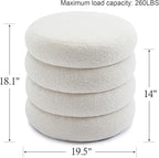 Flouki 19.5" Storage Ottoman Round, Vanity Stools for Bedroom, Entryway Ottoman for Console Table, Ottoman Stool for Girls Women, Foot Stool for Living Room Set of 2, Sherpa Off-White