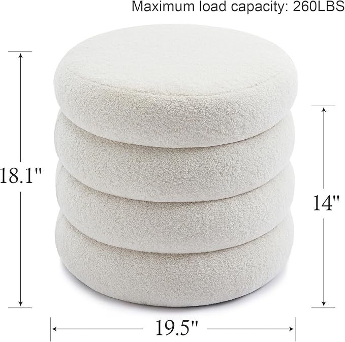 Flouki 19.5" Storage Ottoman Round, Vanity Stools for Bedroom, Entryway Ottoman for Console Table, Ottoman Stool for Girls Women, Foot Stool for Living Room Set of 2, Sherpa Off-White