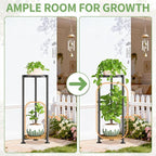 KMOTASUO 2 Tier Black Plant Stand Indoor for Large Tall Heavy Duty Planter, Multiple Sturdy Metal Flower Corner Rack for Narrow House Floor, Iron Vertical Level Round Orchi Holder Organizer, Modern