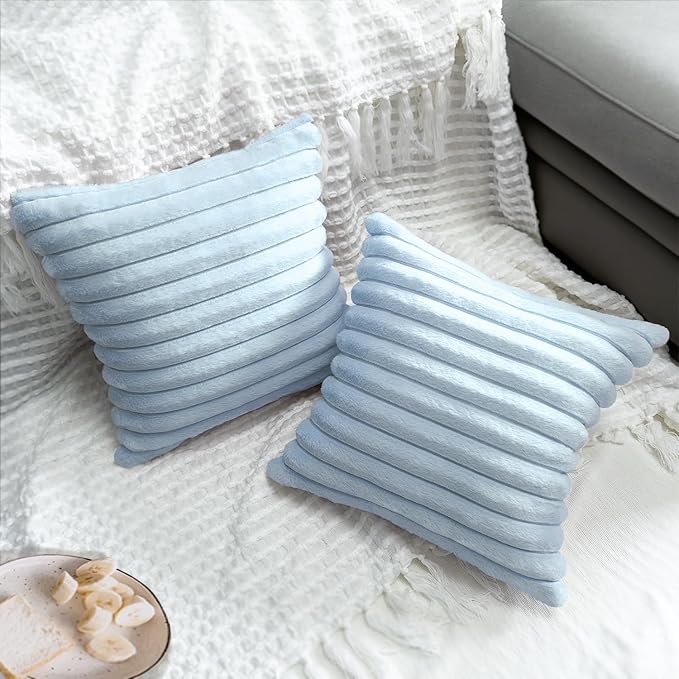 2 Pack Pillow Covers, 20x20 Faux Fur Square Throw Pillow Covers for Living Room Decorations Throw Pillow Case, Throw Pillow Cover Cushion Cover for Home Sofa Bedroom Car, Light Blue