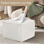 MeMoreCool Square Stuffed Pouf Ottoman Foot Rest, Corduroy Floor Pouf Foot Stool with Foam Chunk Filling, Soft Stuffed Ottoman Footrest for Living Room, Beige