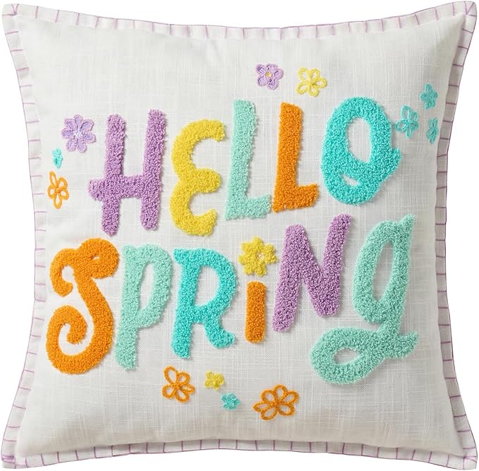 Hallmark Decorative Pillow for Couch or Bed, Reversible Hello Spring Pillow, Easter Decor, 18" x 18"