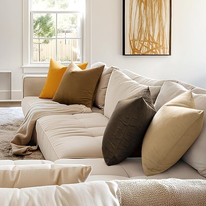 MIULEE Velvet Throw Pillow Covers 20x20 Inch, Pack of 2 - Beige, Soft Solid Decorative Pillow Covers Cushion Cases Modern Luxury Home Decor for Spring Couch Sofa Bedroom Livingroom