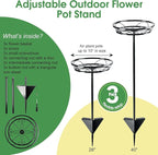 Tellingyou 3 Pack Adjustable Outdoor Flower Pot Stand, Metal Outdoor Plant Stands, Spring Summer Versatile Plant Stand Garden Stake for Display Plants, Elegant Solution for Landscaping Decor (Black)