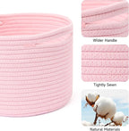 Small Basket for Organizing | Cube Shelf Closet Storage Baskets | 9.7×9.7×7.1” | Woven Rope Gift Basket | Nursery | Round 3 Packs Light Pink
