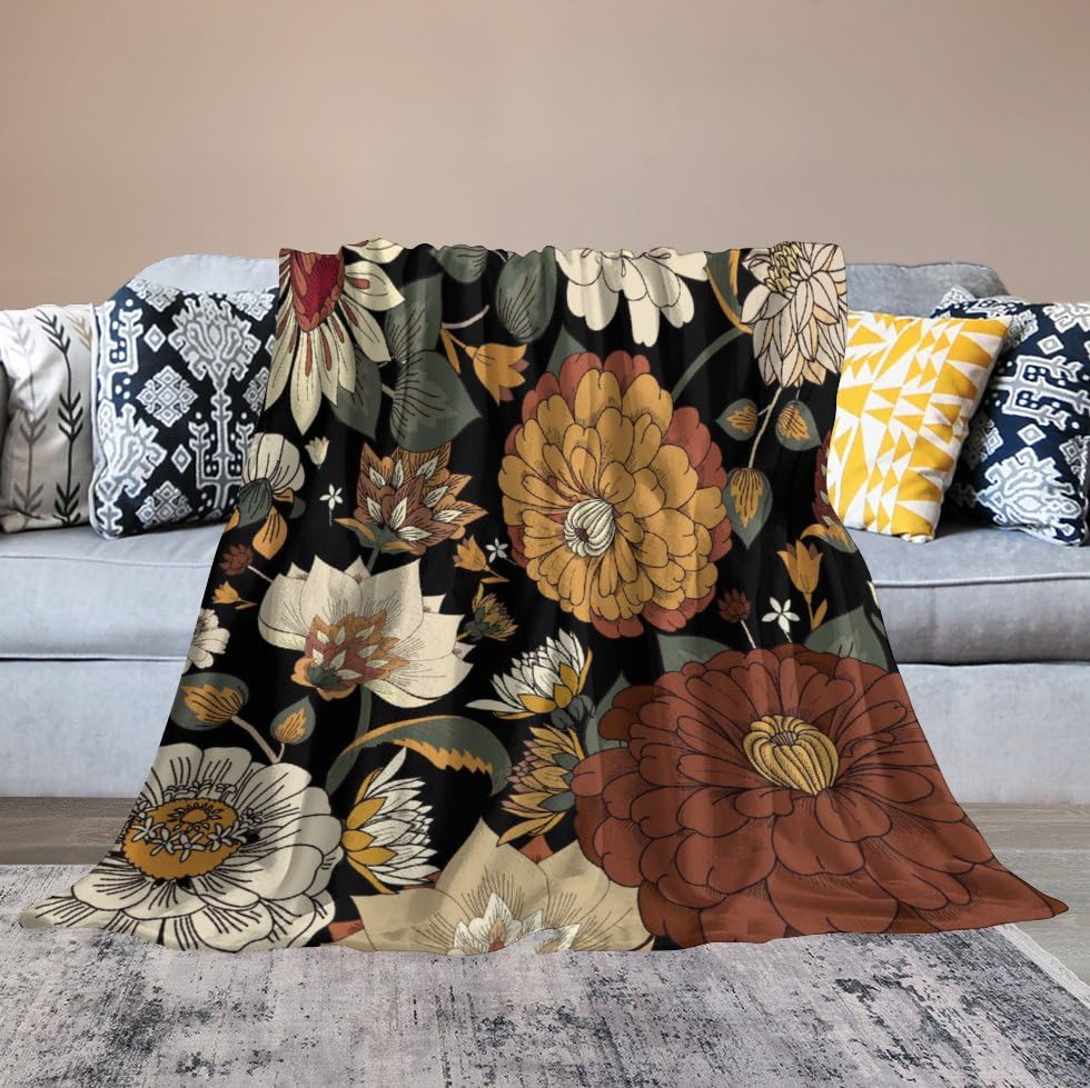 Boho Flower Plants Blanket,Vintage Rustic Hippy Orange 70s Mid Century Modern Abstract Art Floral Leaves Blanket for Couch Sofa Bed Decorative Gifts 30x40 - color: Blanket-26, size: 30"x40"