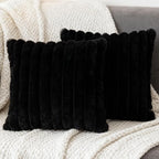 2 Pack 16x16 Double-Sided Faux Fur Pillow Covers, Plush Throw Pillow Covers for Living Room Decorations Throw Pillow Case, Throw Pillow Cover Cushion Cover for Home Sofa Car, Black