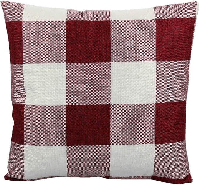 VAKADO Red White Outdoor Farmhouse Buffalo Plaids Decorative Throw Pillow Covers Retro Checked Square Cushion Cases Classic Coffee Check Home Decor for Couch Sofa Patio 26x26 Inch Pack of 2