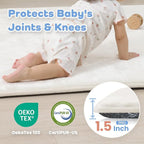 1.5" Thick Baby Play Mat for Floor, 50x50 Playpen Mat, Pro Soft Flannel Foam Mats Toddler Infant Kids Crawling for Nursery Rug Playroom Living Room Waterproof Easy Care Non-Slip (Cream)
