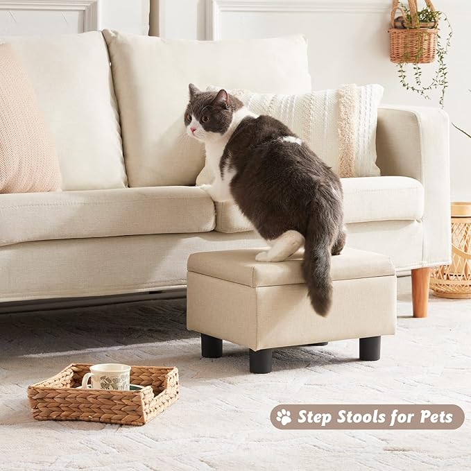 Small Foot Stool Under Desk Foot Stools Ottoman Footstool Foot Stools Small Footstools Foot Stool for Living Room Foot Rest 15" W x 12" D x 9.5" H Linen Beige