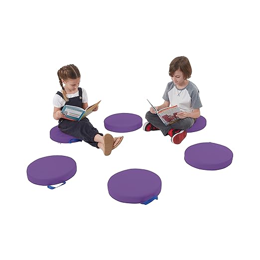 ECR4Kids SoftZone Floor Cushions, Round, Flexible Seating, Purple, 6-Piece