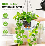 8 Inch Hanging Planters for Indoor Outdoor Plants, 4 Pack White Plastic Self Watering Hanging Baskets with Drainage Holes and Chain for Garden Porch