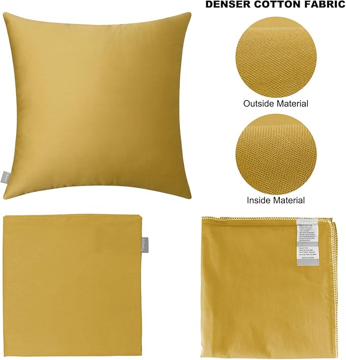 Thmyo 4-Pack 100% Cotton Comfortable Solid Decorative Throw Pillow Case Square Cushion Cover Pillowcase Sublimation Blank Pillow Covers DIY Throw Pillowcase(18x18 inch/45x45cm,Mustard Yellow)