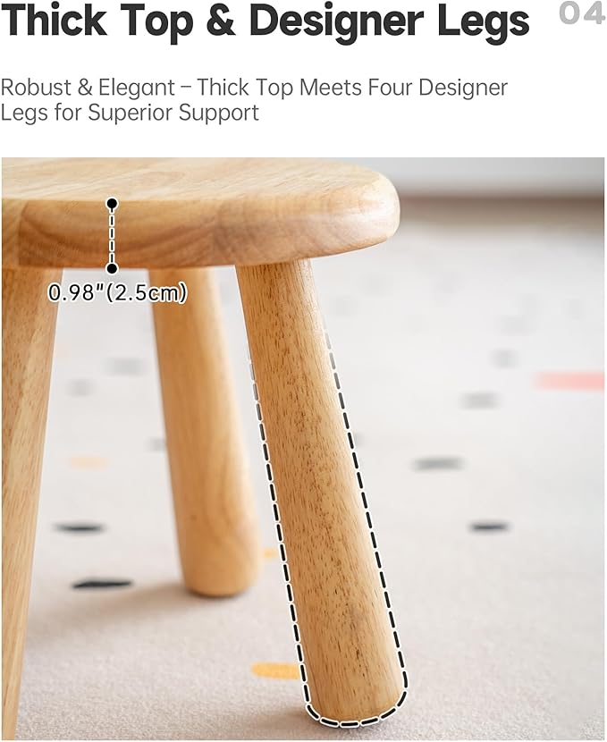 2 Pack Small Solid Wood Stool, Round Wooden Step Stool, Plant Stand or Stool for Kids and Adults, Sturdy Non-Slip Wood Seat for Bathroom, Bedroom, Living Room, Easy to Assemble, Natural