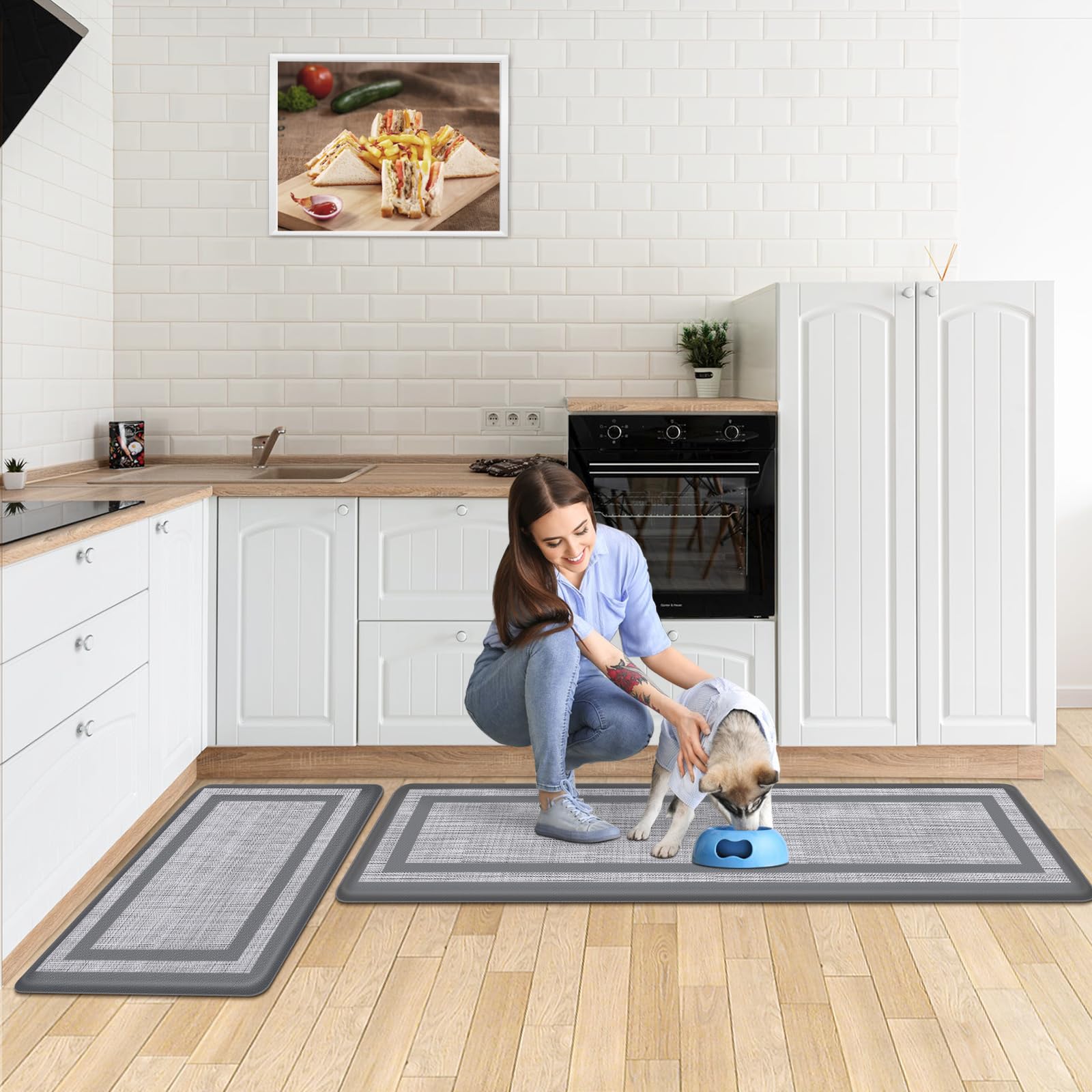 Mattitude Kitchen Mats Set of 2 Cushioned Rugs Anti-Fatigue Mats for Kitchen Floor,Waterproof Non-Slip Mats and Rugs Set for Office,Floor,Laundry 17.3"×29"+17.3"×59",Grey - color: Grey Frame, size: 17.3" x 59 "+ 17.3" x 29 "--0.40 inches