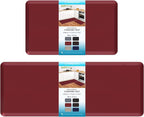 HappyTrends 2 PCS Kitchen Mat Cushioned Anti-Fatigue Floor Mat, Heavy Duty Ergonomic Comfort Foam Standing Mat,20"x30"+20"x47",Red