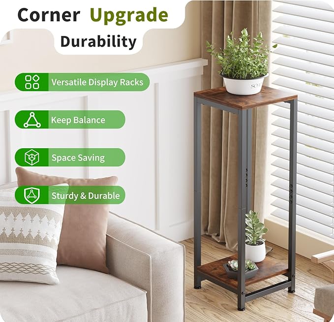 2 Tier Tall Plant Stand Indoor, 32.5" Corner Plant Stands for Indoor Plants Multiple, Multi-Functional Small Side Table for indoor Plants