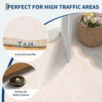 GarveeHome Scalloped Large Living Room Area Rug 6x9 - Machine Washable Modern Rugs Bordered Neutral Rug Non-Shedding Low Pile Farmhouse Carpet for Bedroom Nursery Classroom Dorm 6 ft x9 ft Beige