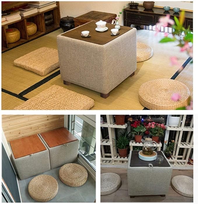 HUAWEL Meditation Cushion, 15.7inch / 40cm Dia Straw Floor Seat Cushion for Deep Thought Leisure Round Shape Soft Pouf Light Yellow Knitted Tatami Cushion