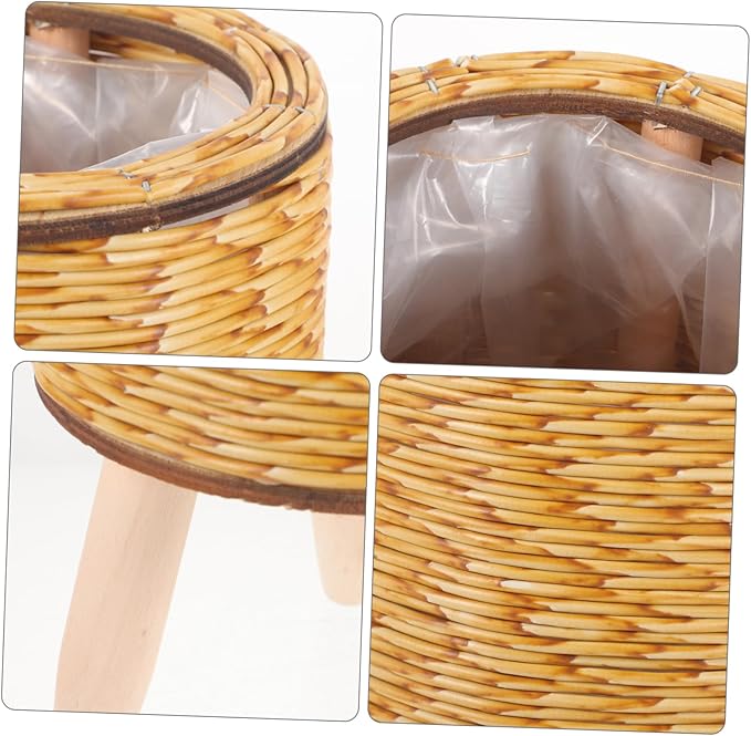 Large Wicker Basket Plant Stand Indoor Wooden Round Woven Planter Rattan Flower Pot Holder Flower Pot Shelf for Home Decor
