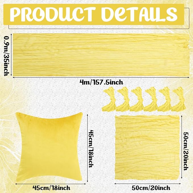 91 x 71 Extra Large Outdoor Boho Picnic Blanket with Yellow Table Runner, 6 Throw Pillow Covers 6 Napkins Woven Cotton Yarn Oversize Beach Blanket Washable Picnic Camp Wedding