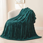 NEWCOSPLAY Super Soft King Blanket Dark Teal Premium Silky Flannel Fleece 3D Ribbed Jacquard Lightweight Bed Blanket All Season Use (Dark Teal Ribbed, King(90"x110"))