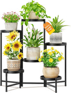 LASZOLA 6 Tier Large Plant Stand Indoor Tall with 10 Inch Metal Tray, Corner Folding Flower Display Rack, Modern Plant Holder Shelf for Outdoor Patio Porch Garden Office Living Room, Black