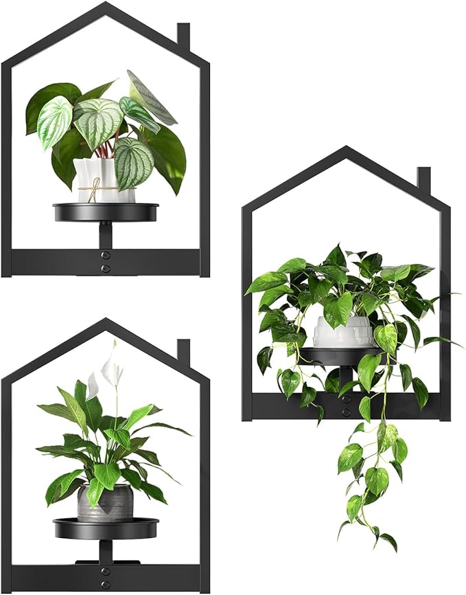 HOOBRO Wall Plant Holder, Wall Planters for Indoor Plants Set of 3, Plant Hanger Indoor Window Plant Shelves Frames Decor for Living Room Window, Black BK08HJP301