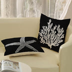 Coastal Pillow Covers 20x20 Set of 2 Black Starfish Throw Pillows Nautical Ocean Decorations Summer Beach Coral Pillowcase Outdoor Decor Linen Farmhouse Square Cushion Case for Sofa Bedroom