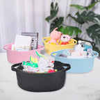 ABenkle Small Basket with Handles - Decorative Durable Rope Woven Storage Bin Shelf Storage Organizer Cube, Easter Baby Gift Basket, 12"x8"x5", Black