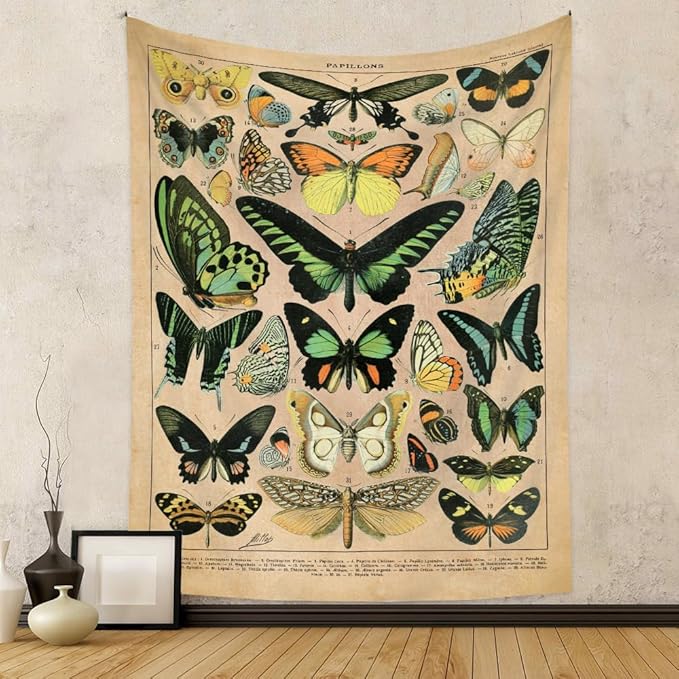 Adolphe Philippe Millot Print Poster Vintage Butterfly Tapestry 48”x36” Long Vertical Wall Hanging Reference Illustrative Wall Tapestries for Bedroom Aesthetic Tapestry Wall Hanging Bedroom Room Decor