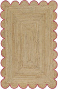 Weaving Cottage Scalloped Natural Jute Area Rug | Beige & Red, 2X3 FT Handwoven Jute Doormat | Eco-Friendly, Durable, and Stylish | Perfect for Living Room, Bedroom, and Entryway