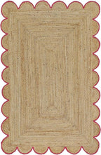Weaving Cottage Scalloped Natural Jute Area Rug | Beige & Red, 2X3 FT Handwoven Jute Doormat | Eco-Friendly, Durable, and Stylish | Perfect for Living Room, Bedroom, and Entryway