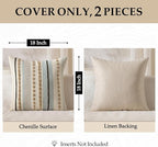 ANRODUO Pack of 2 Boho Decorative Throw Pillow Covers 20x20 Farmhouse Cushion Case Striped Chenille Pillow Cases Square Pillow Covers Accent Neutral Pillowcase for Sofa Couch Bed, Light Blue Stripe