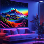 Apdidl Blacklight Posters Space Mountain Tapestry for Bedroom, UV Reactive Sun Nature Forest Tapestries Wall Hanging, Colorful Starry Sky Sunrise Tapestry Aesthetic for Living Room Dorm (51" X 60")