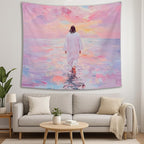 bitCNY Jesus Sunset Walk Tapestry – Pink Pastel Christian Wall Hanging, Peaceful Inspirational Decor for Bedroom or Prayer Room, 50x60 Inch