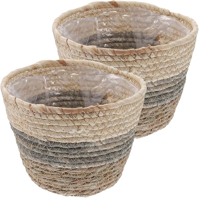 2PCS Plant Baskets Indoor with Liner Rattan Pots Planter Baskets Seagrass Indoor Planter Wicker Planters for and Outdoor Plants