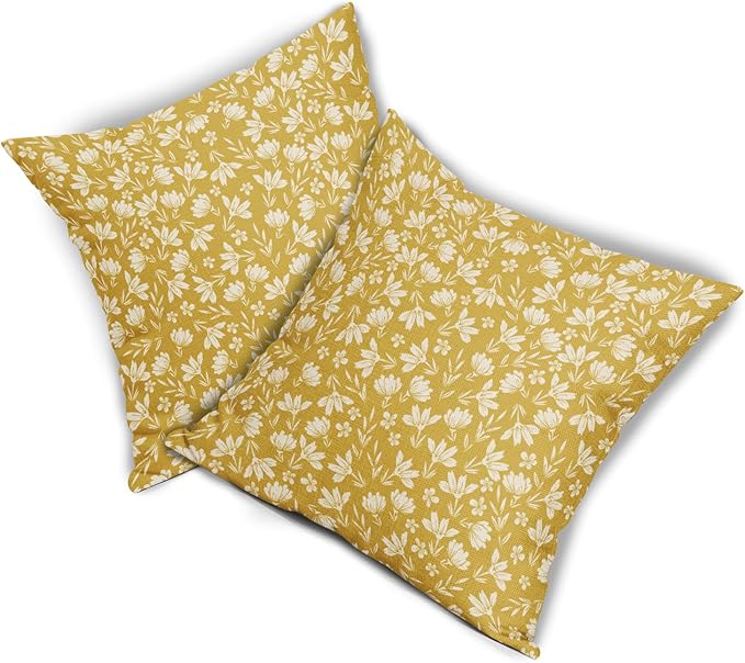 Yellow Pillow Covers 24x24 Set of 2 Vintage Floral Rustic Old Style Cute Flower Print Decorative Outdoor Pillowcases Seasonal Farmhouse Throw Cushion Case Decor for Couch Sofa Bed