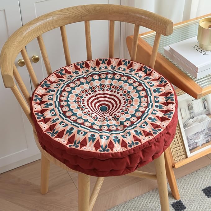 MOJUN Boho Floor Pillows Cushion, Round Meditation Floor Pillow Seating Cushion for Adults and Kids Bohemian Home Decorative Floor Cushions for Yoga Living Room Chair Tatami (Red, 17.7inch)