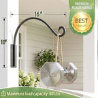 Heavy Duty Plant Hanger Bracket (16"/Black), 80lbs Weight Capacity - Outdoor Hand-Forged Hanging Plant Bracket Durable and Stable Bird Feeder Hanger