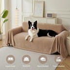 Couch Cover for Dogs, Boho Sofa Covers for 3 Cushion Couch, Chenille Sofa Slipcover for Pets Washable, L-Shape Sectional Couch Cover Soft Throw Blankets with Tassels(91x118,Khaki)